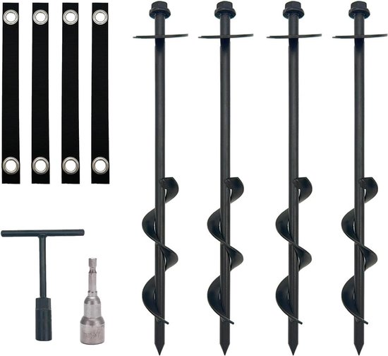 4 stuks grondankers om in te schroeven - koudgewalst staal - voor trampoline schommel tenten hond met boren riemen