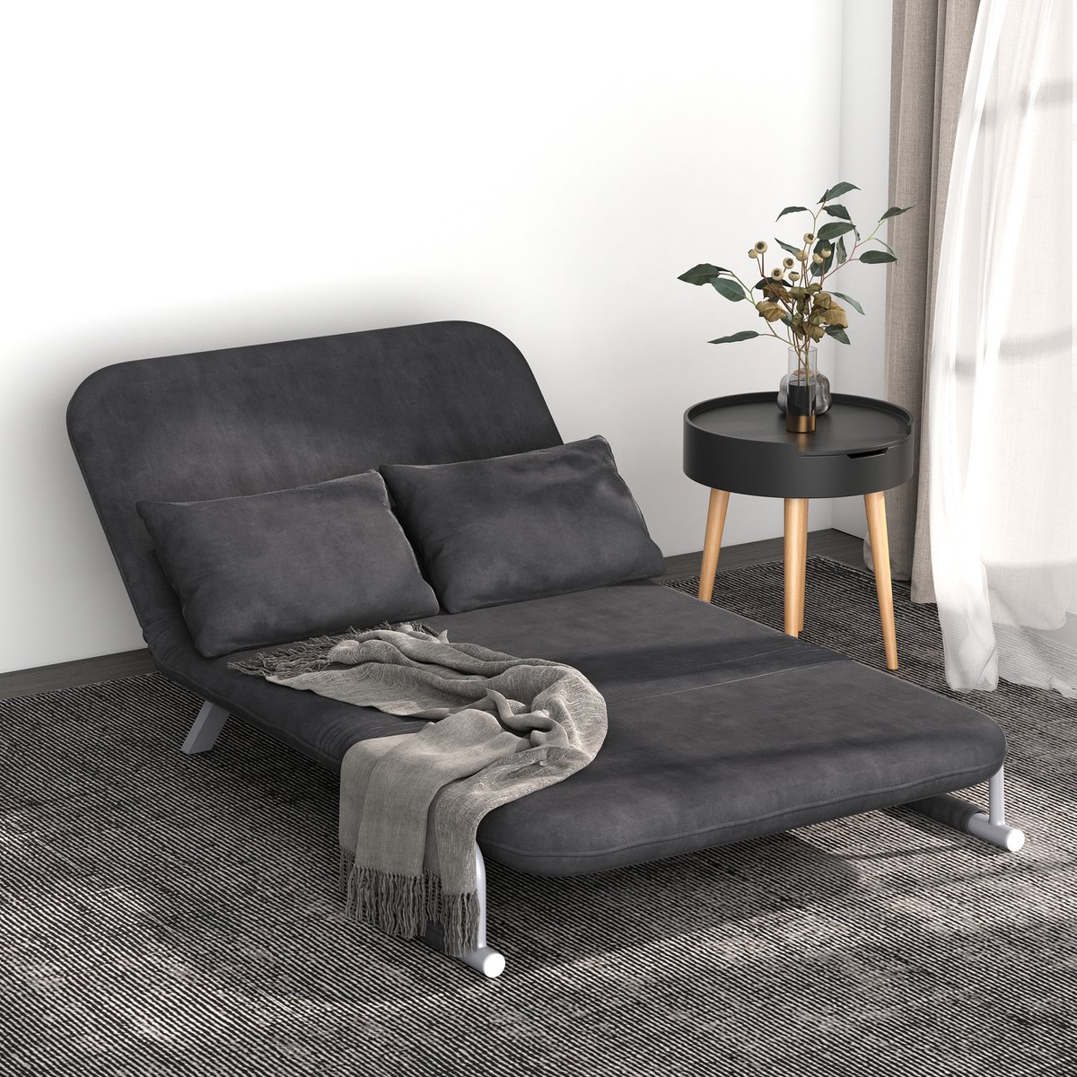 HOMCOM Tweepersoonsbank met opklapbed en chaise longue functie 3-in-1 - Slaapbank - Bankbed - Lichtgrijs