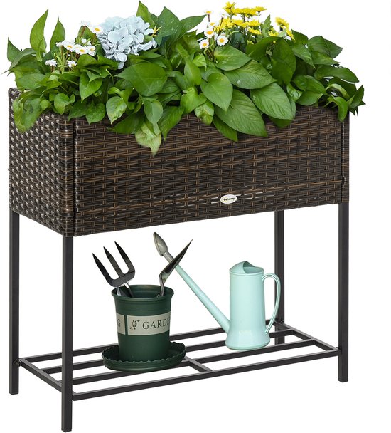 Outsunny Bloembak Met Verhoogd Bed, Plantenbak Voor Kruiden In De