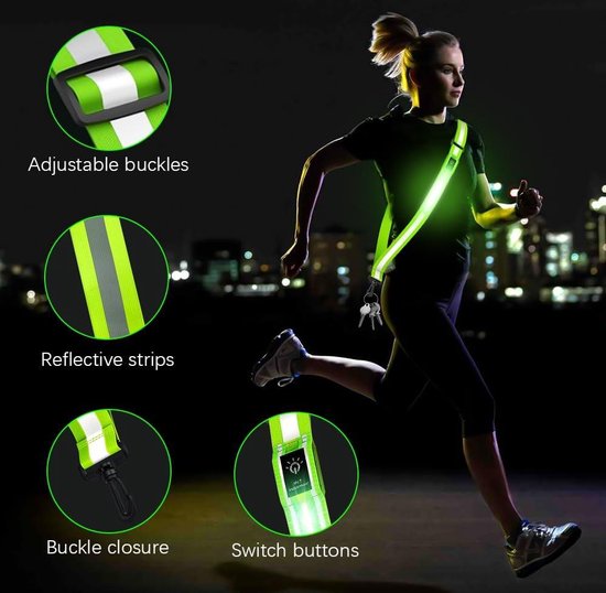 Lampe Running USB Rechargeable – Ceinture LED + 2 Bracelets Réfléchissants – Visibilité 360° – 3 Modes Lumineux – Idéale Course, Marche, Vélo Nuit
