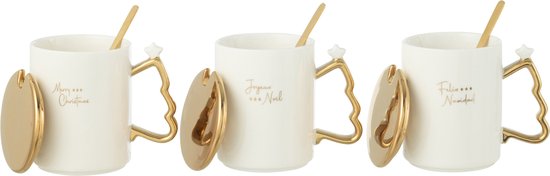 J-Line mok + lepel Kerst - keramiek - wit/goud - 3 stuks van J-Line — afbeelding 5