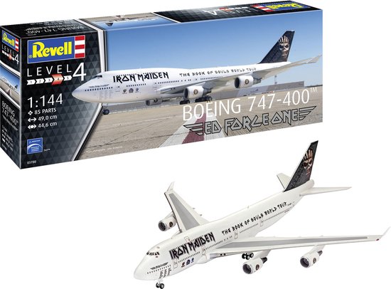 Revell Modelbouwpakket Vliegtuigen - 03780 Boeing 747-400 Ed Force One - Iron Maiden - Vliegtuig Plastic - 1:144 - Modelbouw