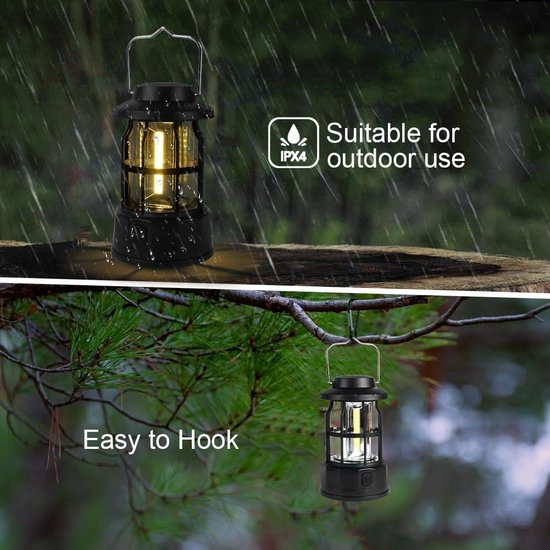 Tentverlichting Retro campinglantaarns - Draagbare campingverlichting op batterijen - IPX4-waterdicht - Vintage COB-hangtentlamp voor buiten - Wandelen in de tuin - Noodgeval — afbeelding 4