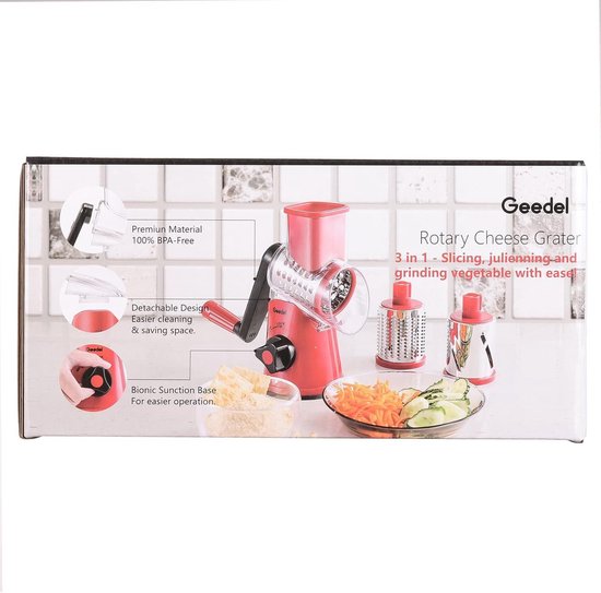 thumbnail: TAVADA Roterende Kaasrasp Met 3 Bladen - Handmatige Groentesnijder Voor Kaas, Wortel, Noten