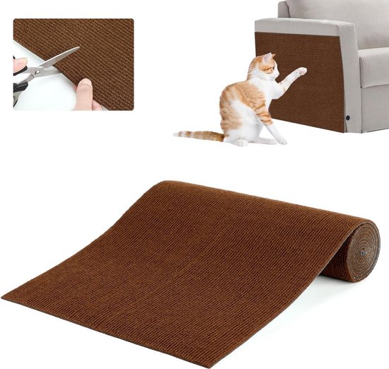 Foto: Op maat snijdbaar zelfklevend krabmat kat krabtapijt kat oppervlaktelaag vernieuwing kattenkrabplank kattenkrabwand kattenkrabspeelgoed banken bruin 200 x 40 cm