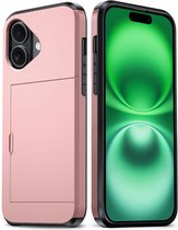 Coque adaptée pour iPhone 16, coque rigide avec porte-cartes – Coque adaptée pour iPhone 16, coque rigide résistante aux chocs avec porte-cartes – Or rose