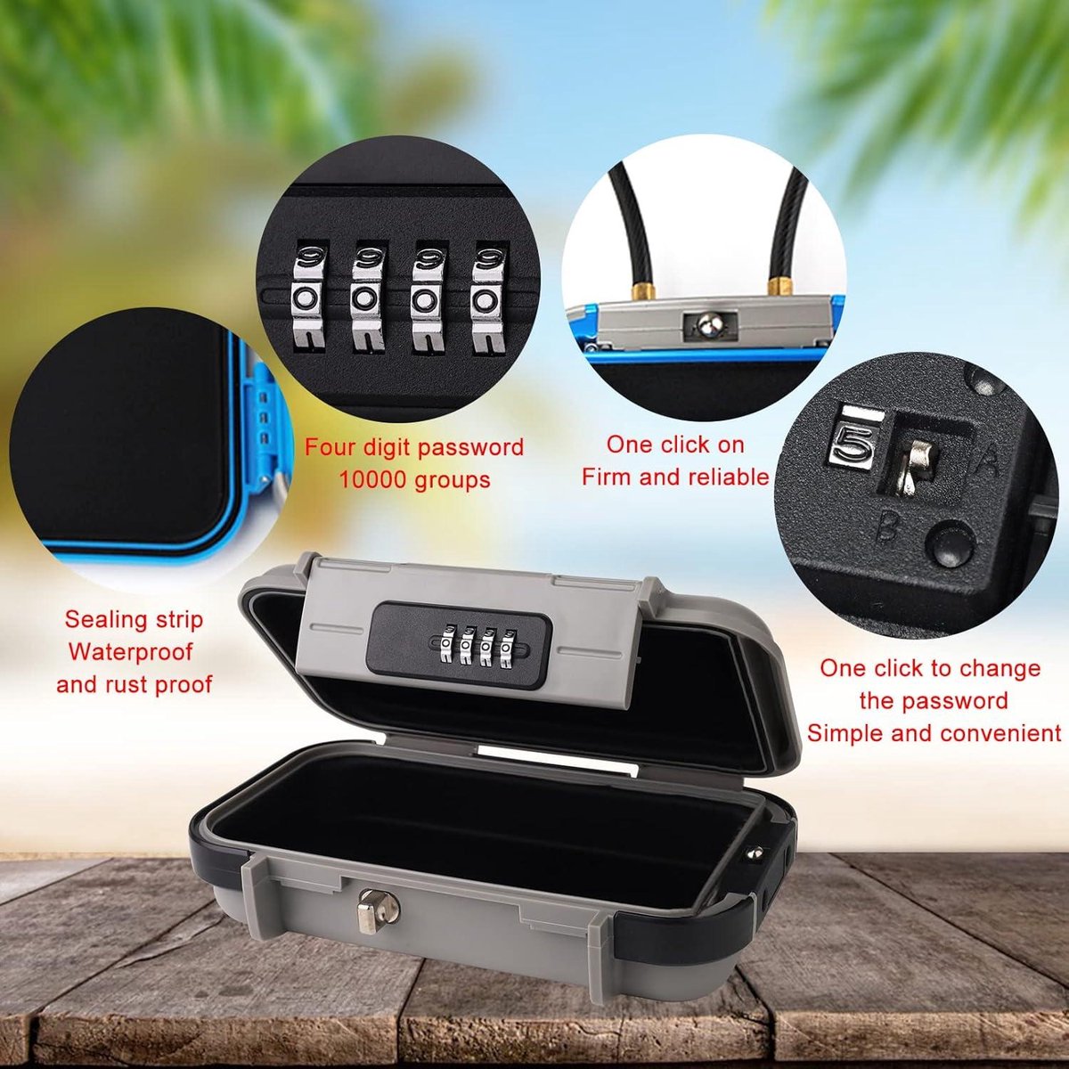 Coffre-Fort Portable à Code 4 Chiffres - AntiVol Étanche Avec Chaîne - Pour Voyage, Plage, Hôtel, Voiture