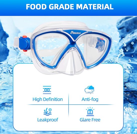 Findway Duikmasker voor kinderen, duikbril voor kinderen, snorkelmasker voor jongens en meisjes, 180° View HD, anti-condens, lekvrij, zwembril