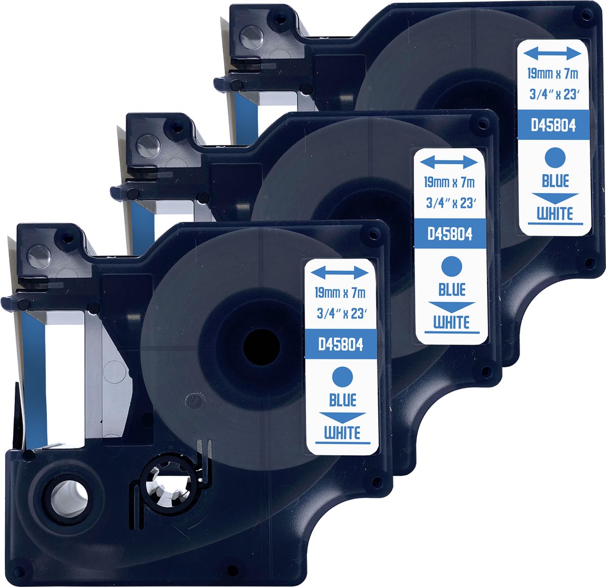 DULA Dymo D1 45804 - S0720840 - Compatible label tape - 3 lettertapes - Blauw op wit - 19mm x 7m
