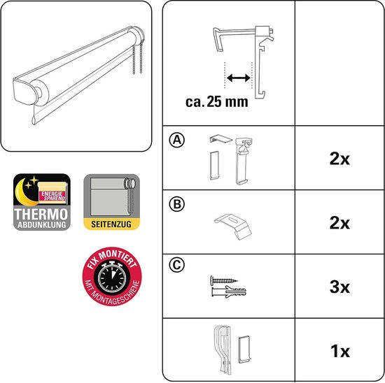 GARDINIA EASYFIX Thermo-rolgordijn met thermo-achterzijde om te klemmen of lijmen, optimale lichtreflectie, energiebesparend, ondoorzichtig, alle montageonderdelen inbegrepen, groen, 60 x 150 cm (BxH