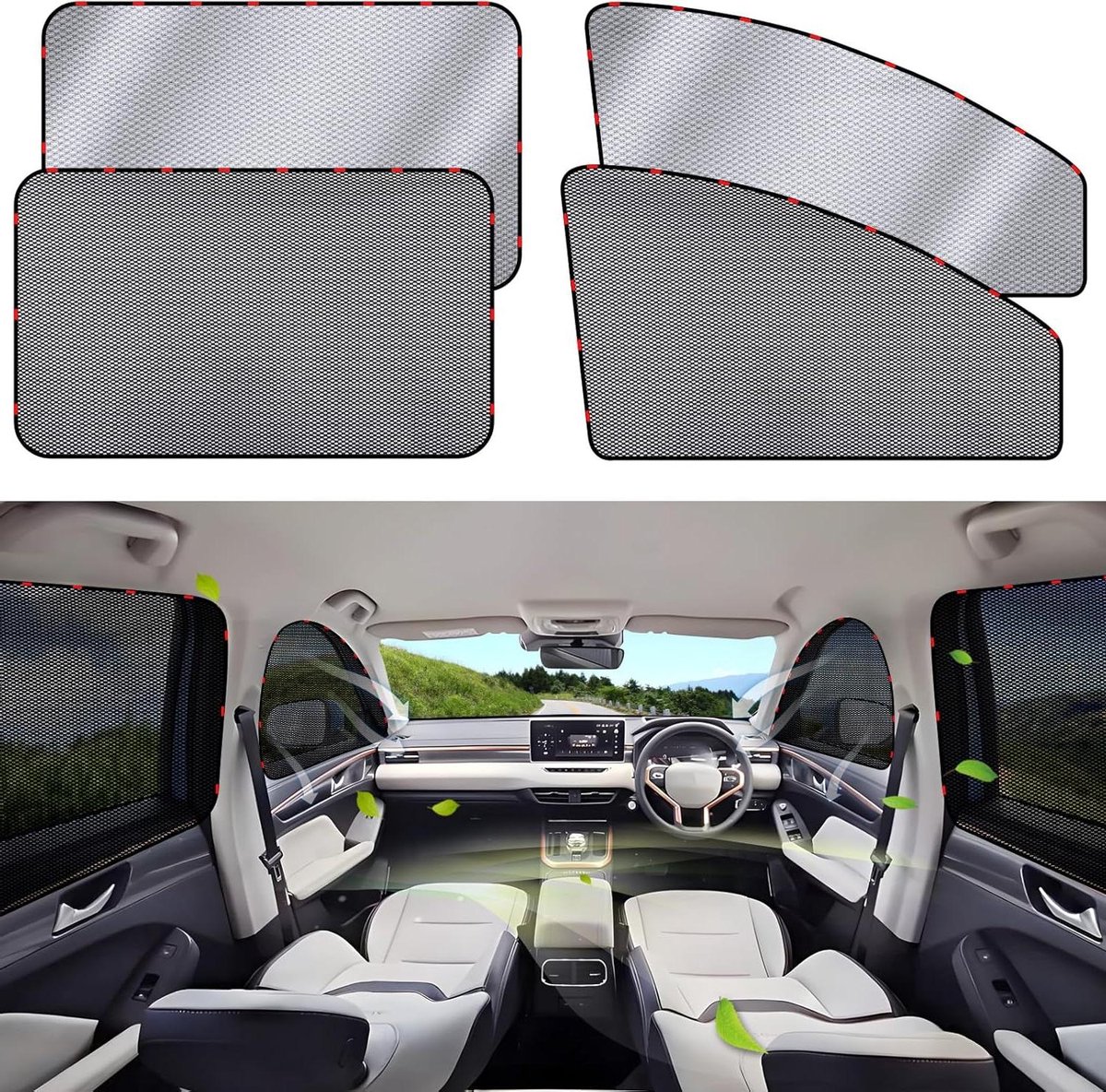 Zonwering auto met uv-bescherming met 8 zuignappen, 51 x 30 cm auto zijruit 2 stuks, autoruiten zonwering voor