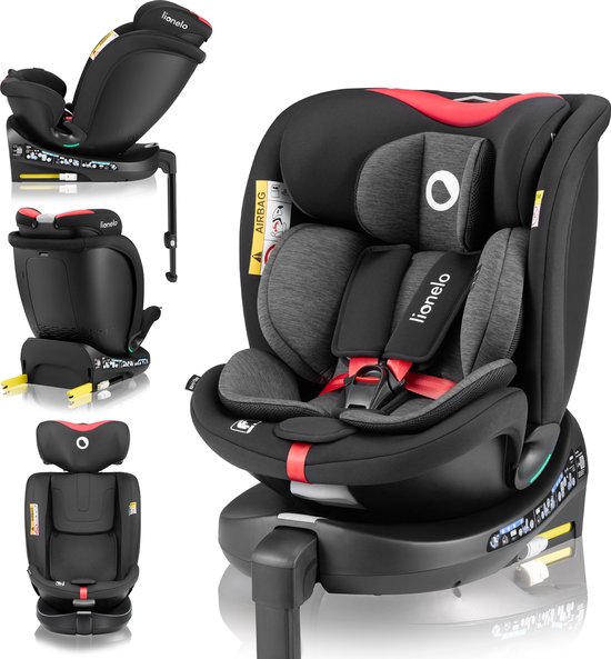 Lionelo Navy i-Size Autostoel 40–150 cm – 360° Draaibaar – EasyTurn – ISOFIX & Stabilisatiepoot – Achterwaarts tot 105 cm – Verstelbare Rugleuning – Dri-Seat Ventilatie – R129 Goedgekeurd – Groep 0/1/2/3 – Comfort & Veiligheid