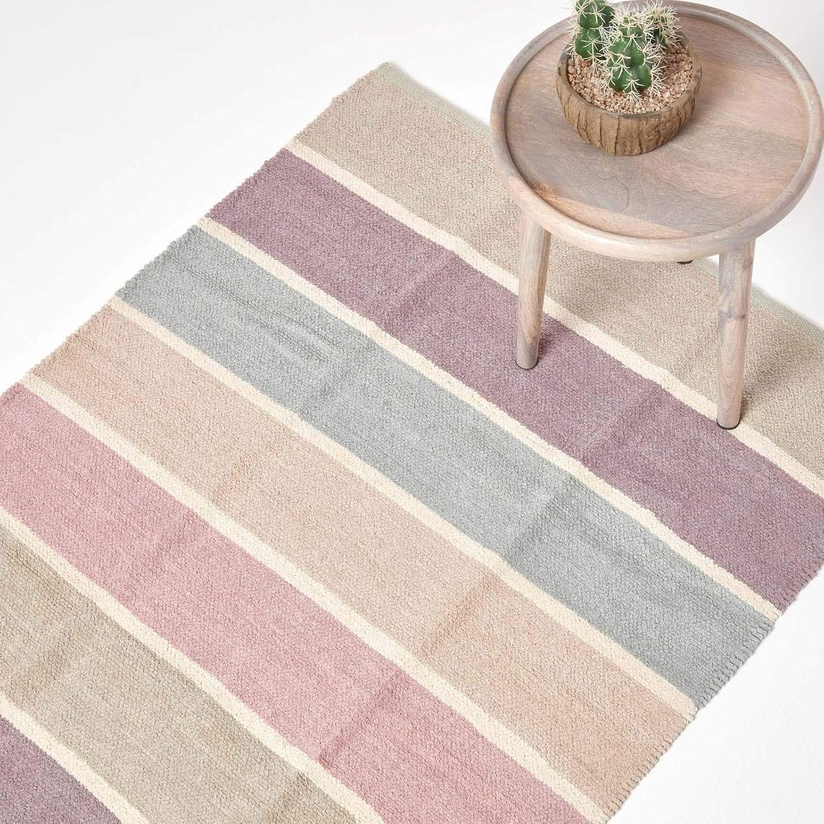 Homescapes 100% katoenen gestreept chenille vloerkleed in pastelkleuren, 60 x 100 cm