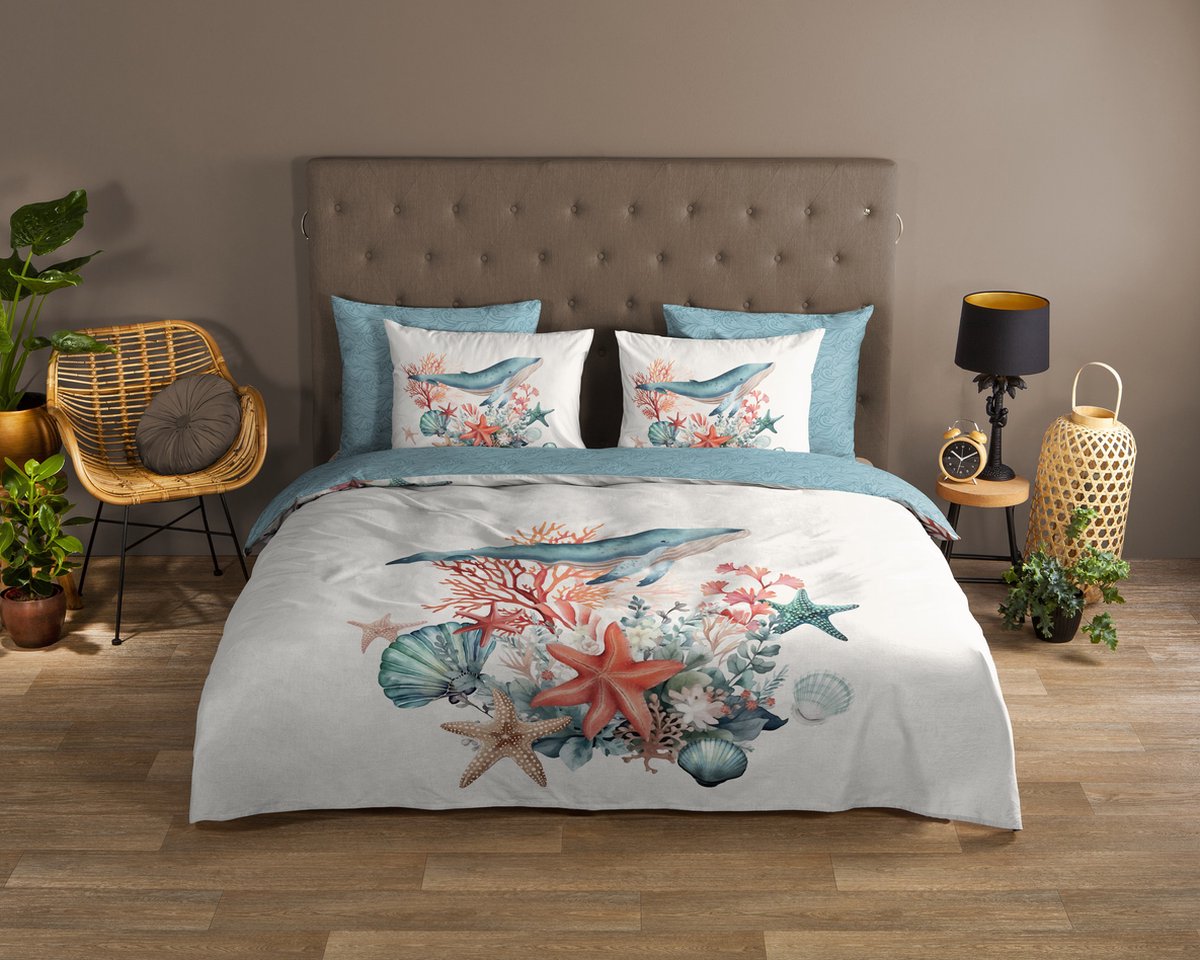 Good Morning dekbedovertrek maritiem/ zee thema - Lits jumeaux 240x200/220 cm - Ecru - 100% Katoen renforce