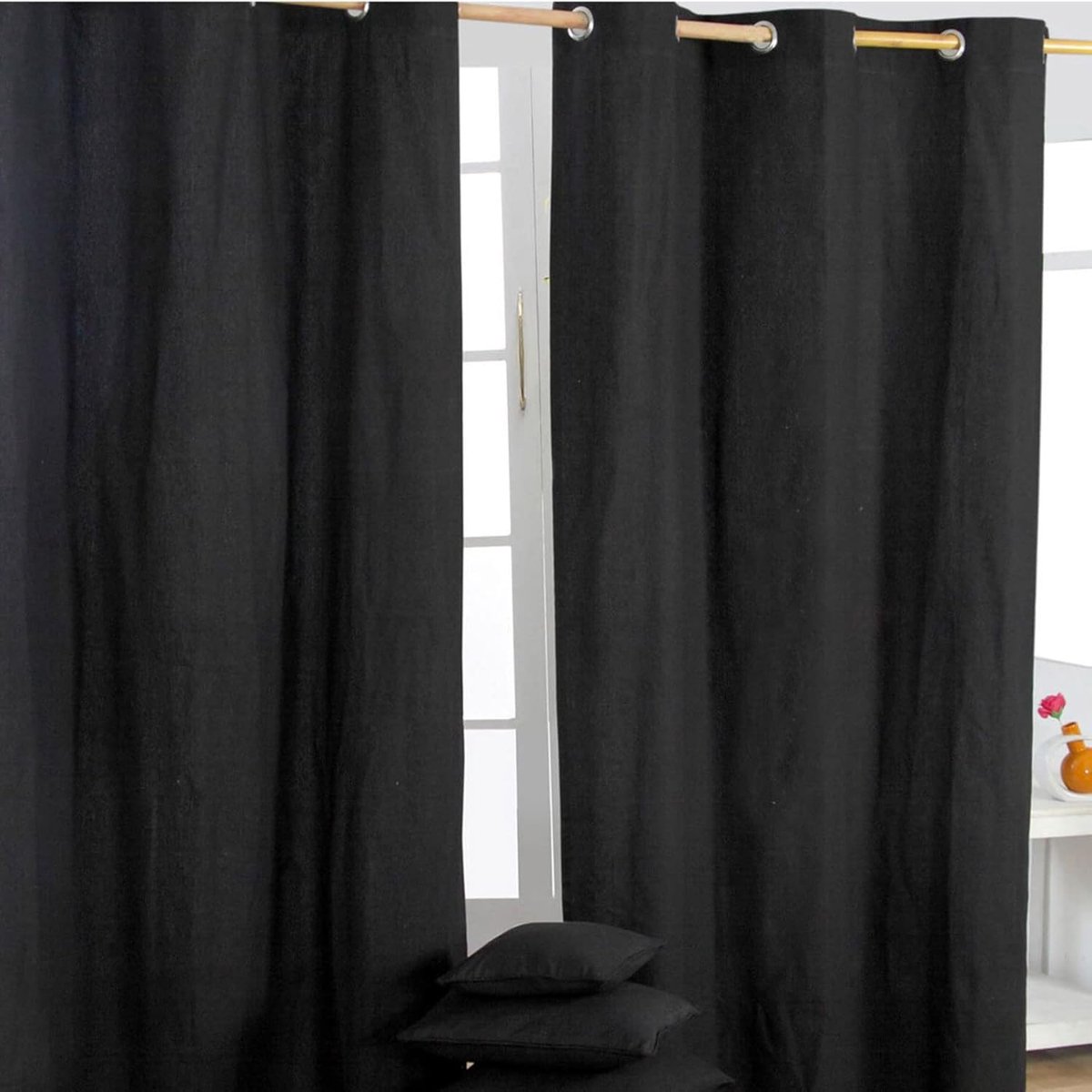 Homescapes gordijnen effen zwart set van 2 228 x 137 cm