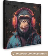 Peinture sur toile 20x20 cm - Décoration murale Graffiti - Chimpanzé - Casque - Singe - Décoration murale murale salon - Décoration chambre - Accessoires de chambre - Peintures