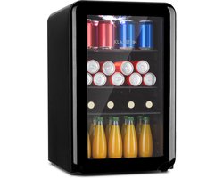 Klarstein PopLife Drankenkoeler - Minibar, retro Koelkast, 0-10°C, slechts 39 dB, 70 L, milieuvriendelijk, dubbelwandige deur, retro design, zwart - Drankkoelkast - voor Bar - Verstelbaar - Beverage Cooler - Flessenkoelkast