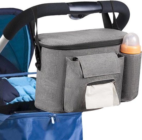 PHILORN Kinderwagen-organizer met geïsoleerde bekerhouder, schouderriem met grote capaciteit, universele tas, luiertas