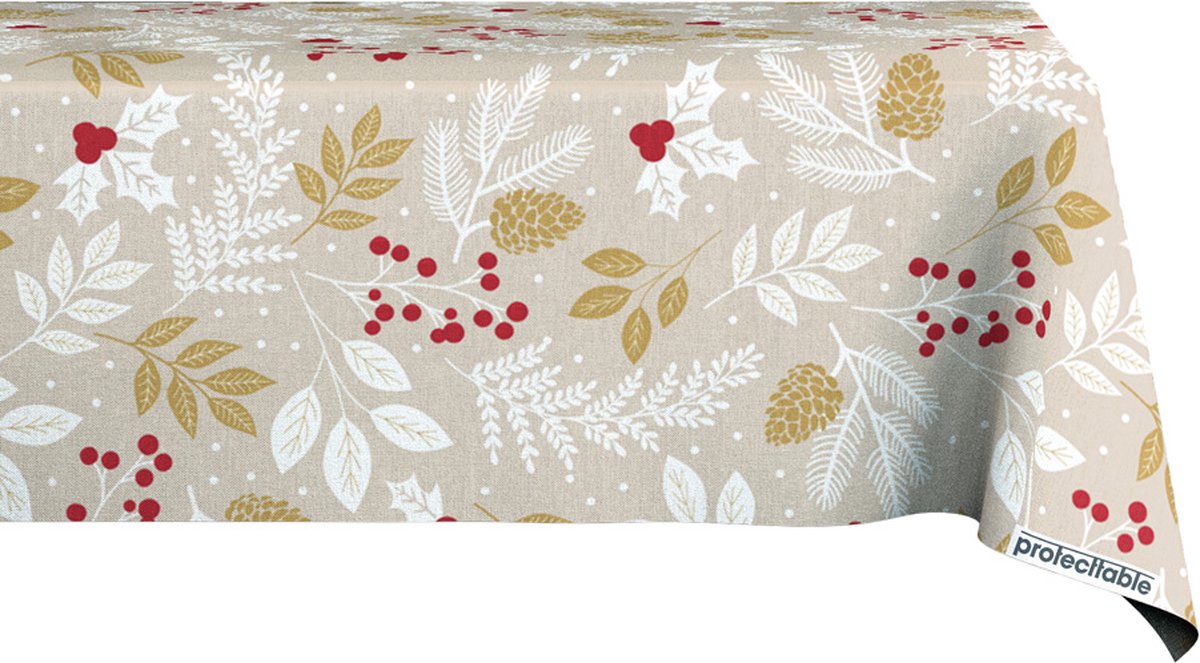 Protecttable - Kerst Tafelzeil Gouden Takjes 140x100cm - Tafelkleed Afwasbaar - Kunststof