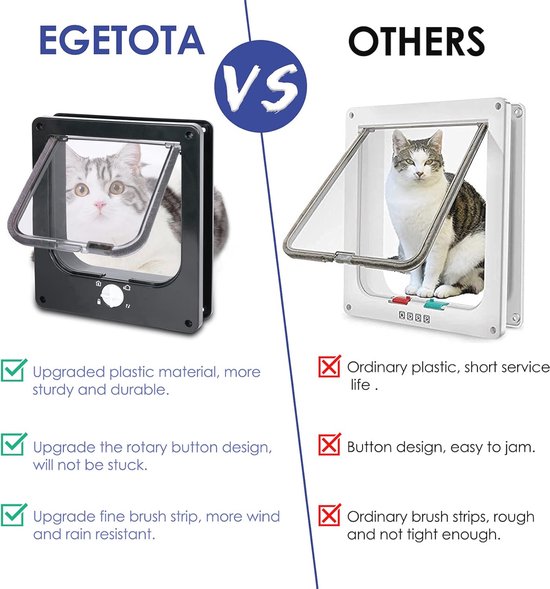 Grote kattenluik, 4-voudige vergrendeling met magneten, kattenluikdeur, eenvoudig te installeren, stille handmatige huisdierluik voor muur/houten/upvc-deur (bruin, XL