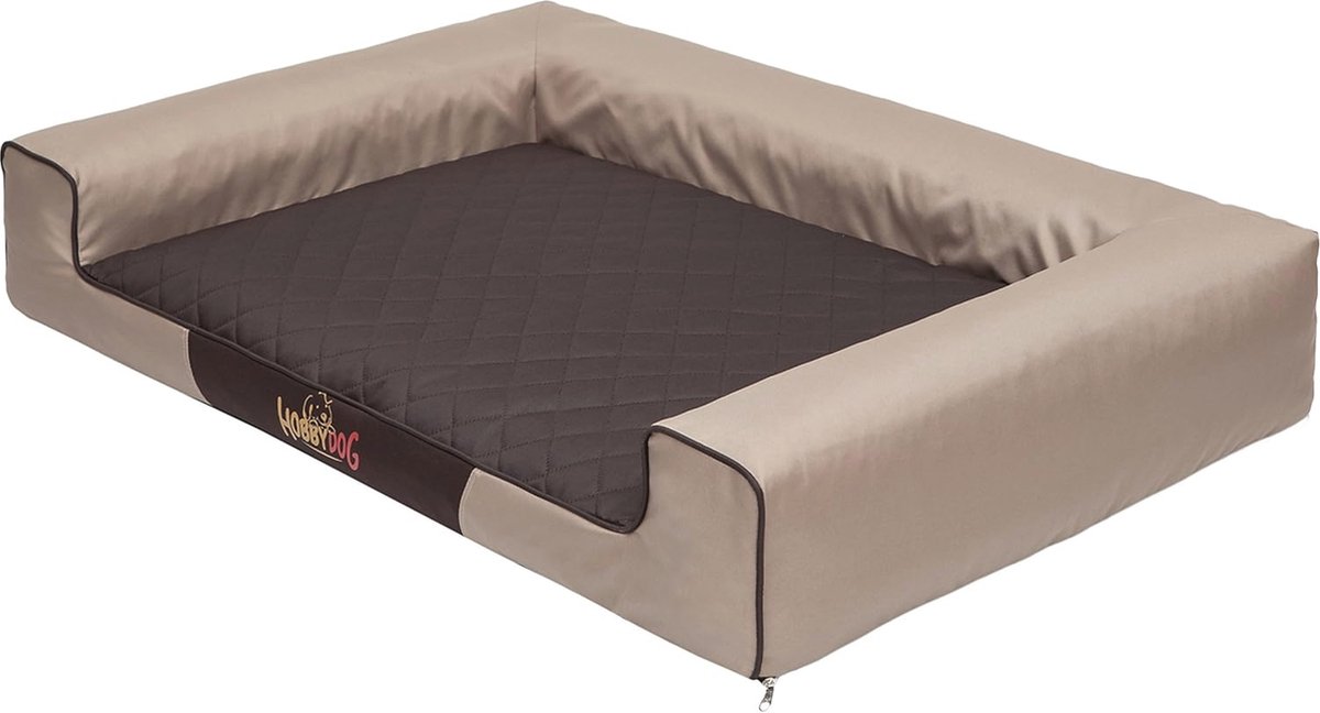 Hondenbed XL voor huisdier - Beige met bruine matras 100 x 66 cm