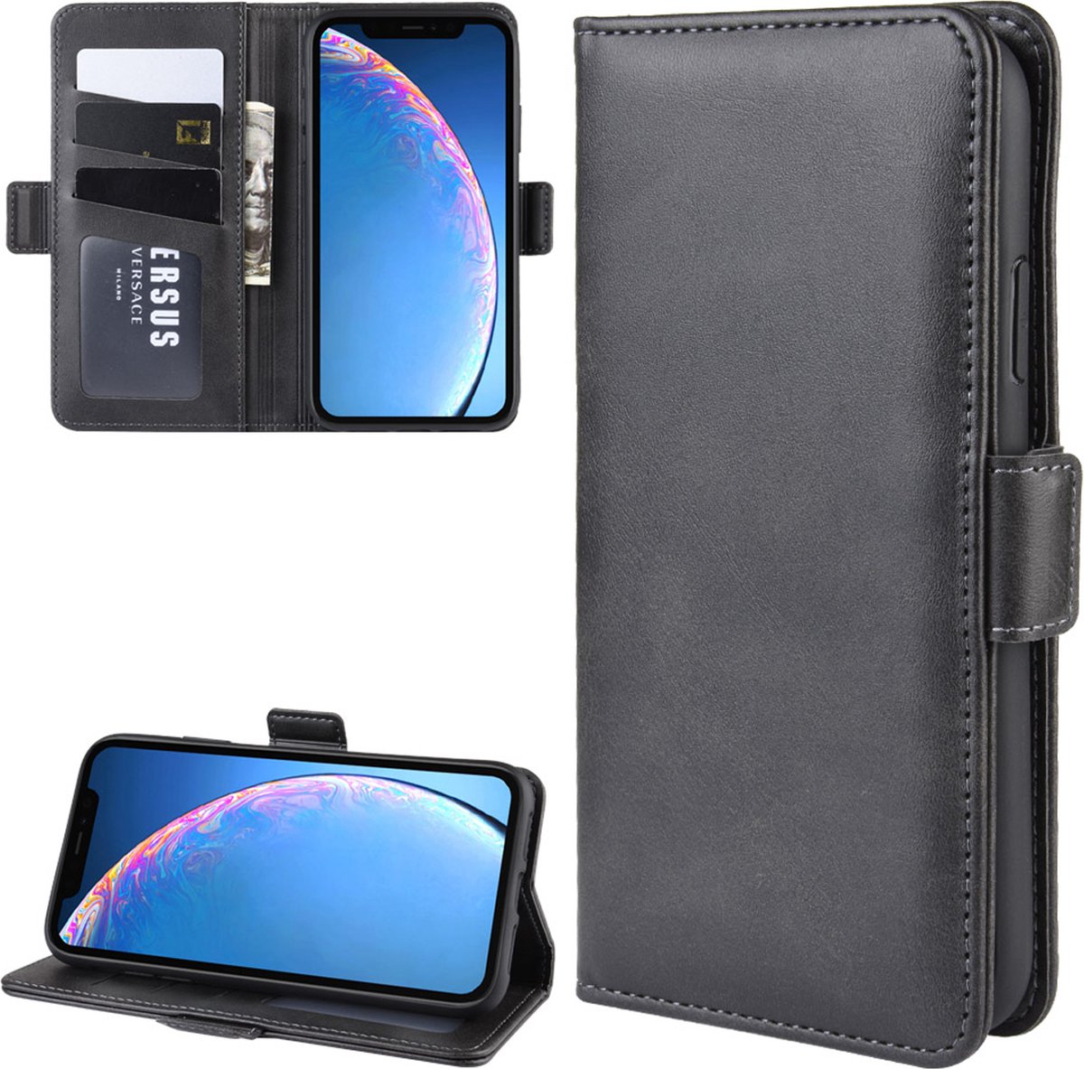 MobyDefend Hoesje - Geschikt voor iPhone 11 - Luxe Wallet Book Case (Sluiting Zijkant) - Zwart