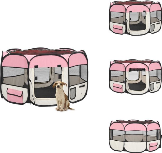 Hondenren Voor Puppies – Pop-up Systeem, Waterafstotend, Twee Ingangen, Meegeleverde Haringen, Diameter 110 Cm, Hoogte 64 Cm, Zwart/grijs
