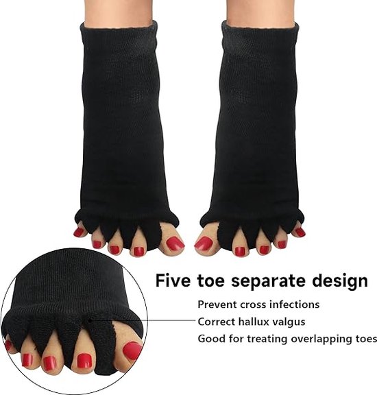 Yoga Teensokken - Sokken - Corrigerende Hallux Valgus Massage Teensokken - Yoga Fitness Sportmassage Voetpositioneringssokken - Teenseparatoren - Voetpositioneringssokken - Yoga Fitness Massage Open Teensokken - Pijnverlichting - Unisex - Zwart van Bergmansport — afbeelding 4