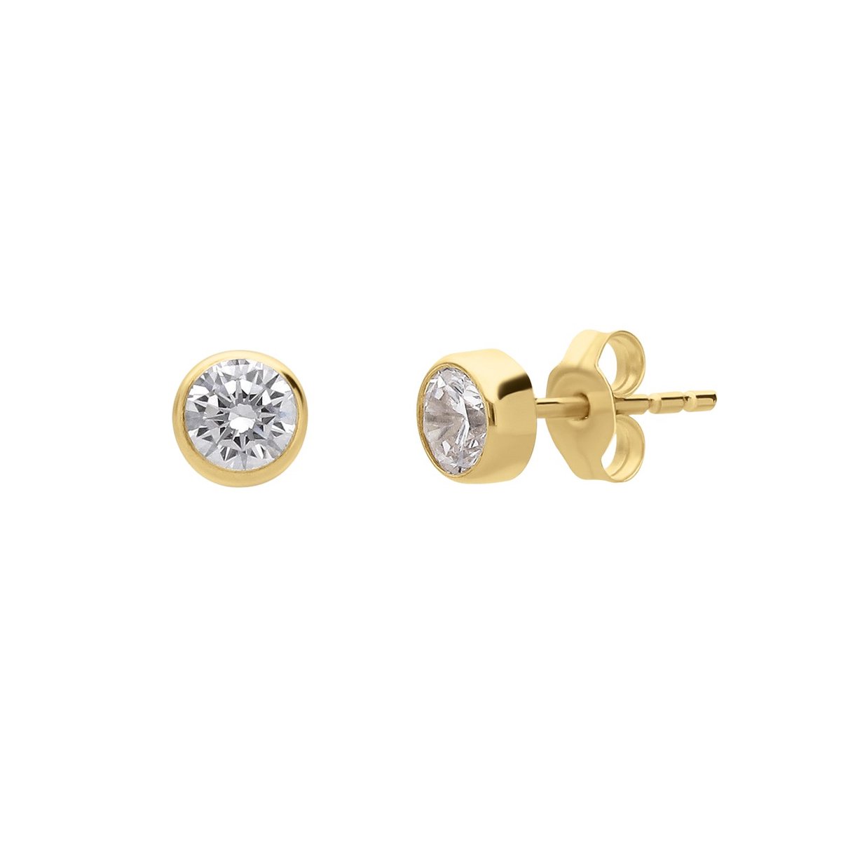 Lucardi Dames Oorbellen met zirkonia 4mm - Oorbellen - Cadeau - 14 Karaat Goud - Geelgoud