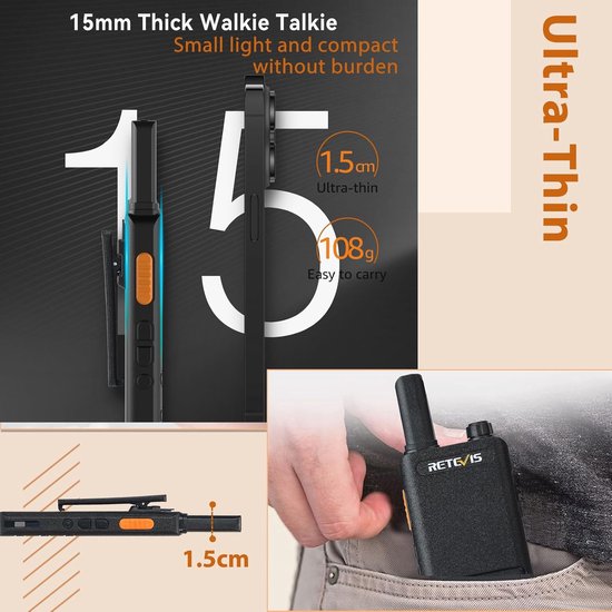 Retevis RT85 Walkietalkie, Portofoon Lange Afstand, Dubbele Band 200 Kanalen DTMF FM, VOX