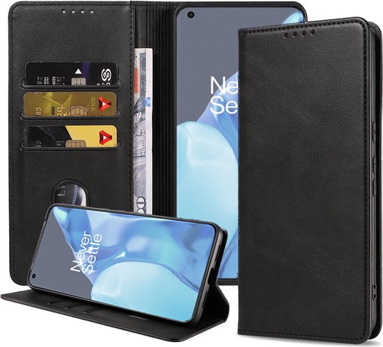 Étui Smartphonica pour OnePlus 9 Pro , en similicuir avec fermeture magnétique et Porte-cartes, Pro rabat - Zwart