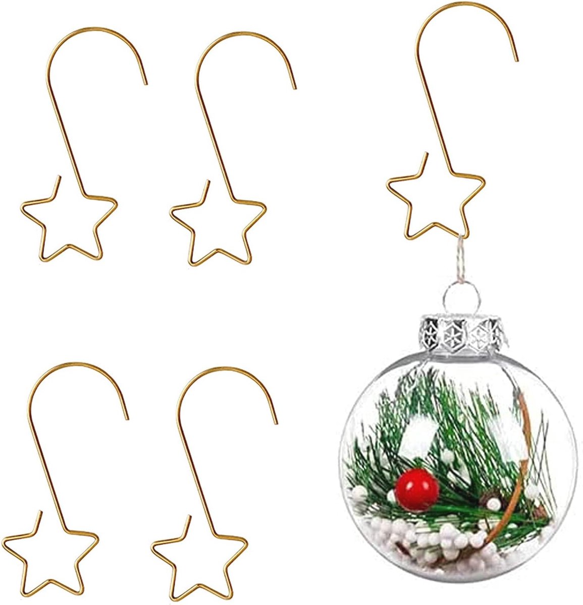 Allecto Plus - Kerstballen set van 100 voor Kerstboom - Gouden kersthangers met sterrenhaakjes - Snel ophangen kerstversiering Gästebuch Weihnachtsbaum