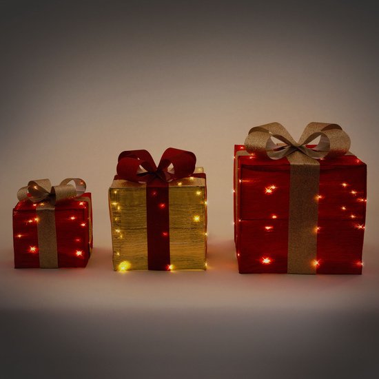SALCAR 3 stks LED decoratie geschenkdoos, 20/14/10 cm lichtgevende