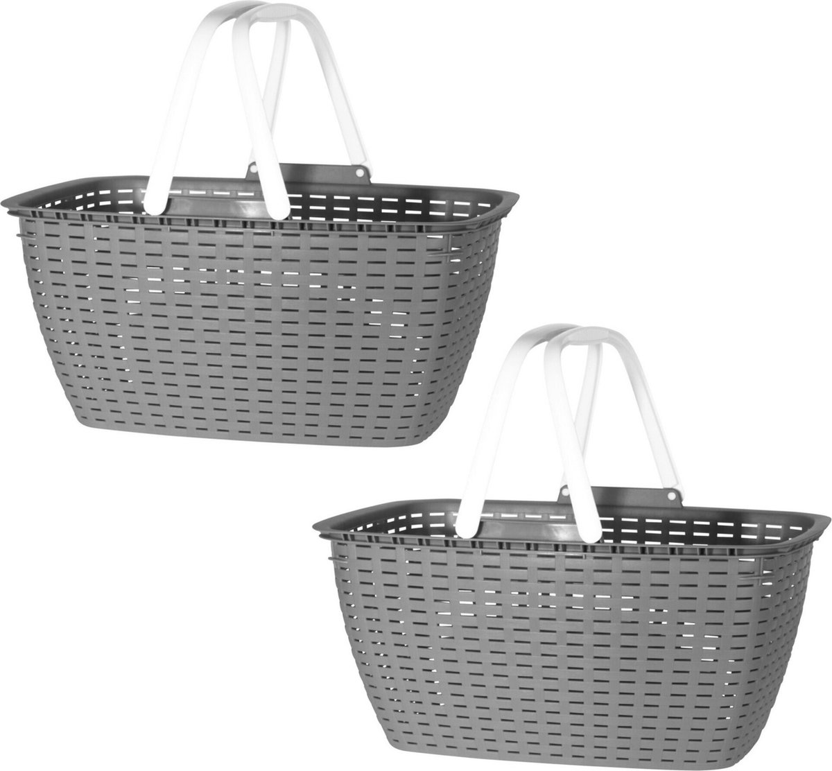 Goedkoopste Wasmand met hengsels - 2x stuks - grijs/wit - 26 liter - L43 x B30 x H21 cm - boodschappenmand