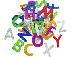 Hobby/knutsel foam glitter letters - 52x stuks - kleuren mix - zelfklevend - 4 cm - namen maken