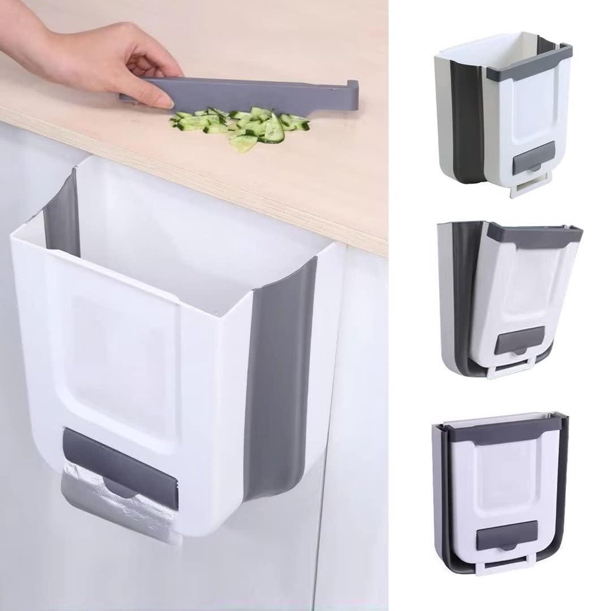 Goedkoopste Prullenbak Hangend Opvouwbaar Wandgemonteerd- Afvalbak Kleine Compacte Vuilnisbak Badkamer- Woonkamer Opbergdoos Vuilniszak (Met 1 Onzichtbare Haak