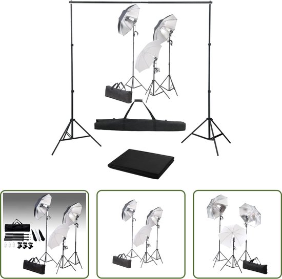 Foto: The living store studioset voor fotografie fotostudioset met lampen achtergronden en statieven 230cm hoogte natuurlijke verlichting 3x24w lampen 300x500cm achtergrond zwart katoen