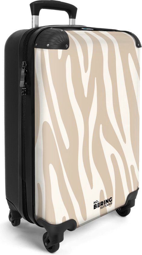 NoBoringSuitcases.com® - Handbagage koffer lichtgewicht - Reiskoffer trolley voor reizen - Zebra print met beige en wit - Cabine rolkoffer met wieltjes - Travel luggage - Hardcase valies klein - Past binnen 55x40x20 en 55x35x25