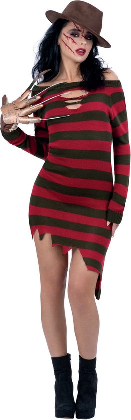Smiffy's - Costume de Films Horreur - Robe Rayée Freddy Krueger Femme - Rouge, Zwart - Large - Halloween - Déguisements