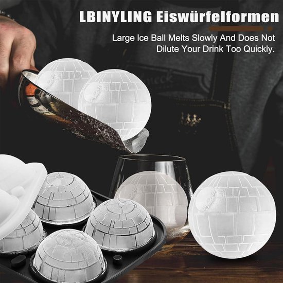 Siliconen ijsblokjesvorm, rond, 3D Death Star, ijsblokjesvormen
