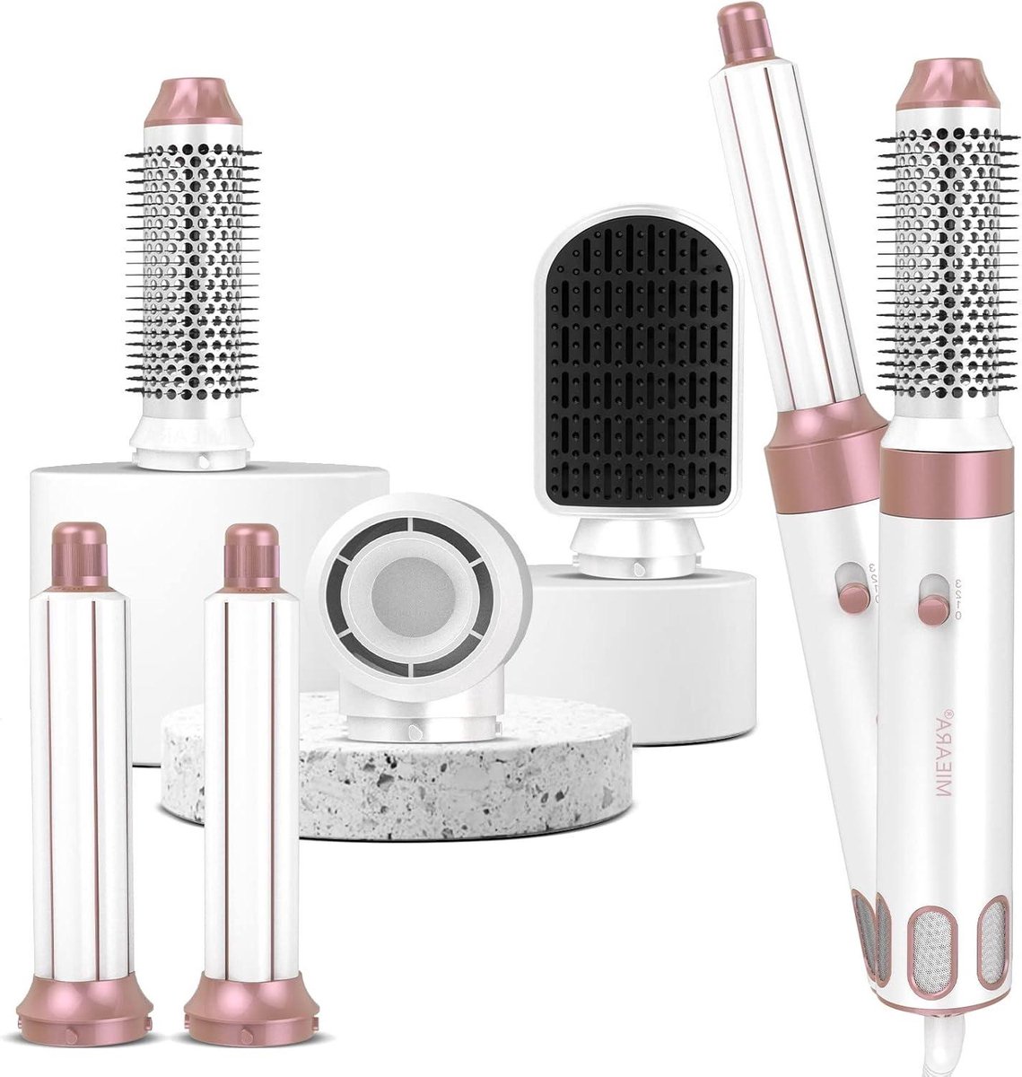 Föhnborstel voor volumiseren en drogen - 5-in-1 Hot Air Styler negatieve ionische high-speed haarstyler met roterende functie