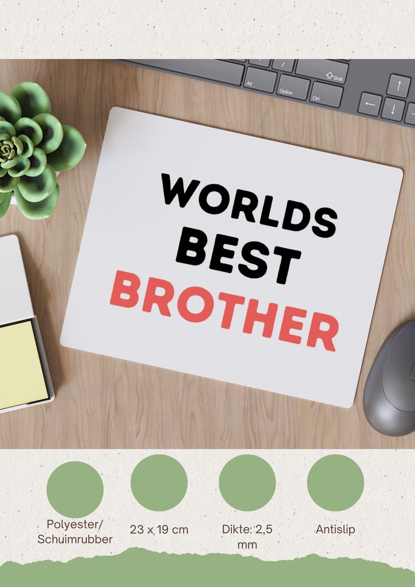 Akyol - worlds best brother Muismat - Broer - de beste broer - verjaardagscadeau - verjaardag - cadeau - cadeautje voor broer - broer artikelen - kado - geschenk - gift - 23 bij 19 cm