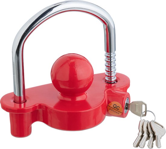 Antivol de remorque Relaxdays pour voiture - antivol de remorque - antivol de caravane - antivol d'attelage - rouge
