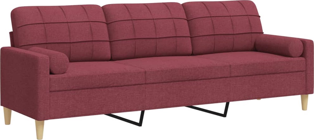vidaXL 3-zitsbank - met - sierkussens - 210 - cm - stof - wijnrood