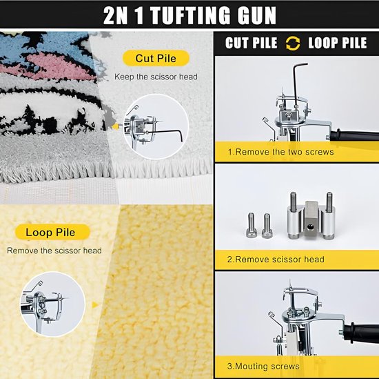 Vehipa Tufting Gun Kit 2 En 1 Cut Pile Loop Pila Eléctrica Tufting