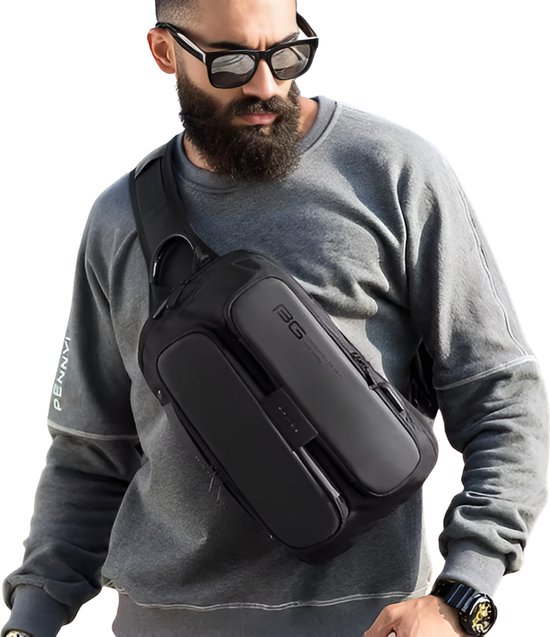 E-Shop4u® - Sac à bandoulière décontracté pour homme - Tissu Oxford - Port de chargement USB - Poche antivol - Zwart