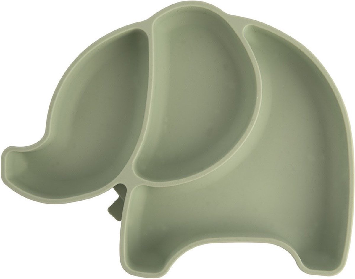 Goedkoopste Kinderbord Silicone Split Groene Olifant 23,5x19x3,5 cm - Kinderservies - Baby - Bord