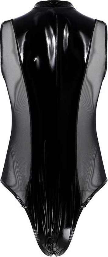 Mannen latex wetlook Catsuit - Erotische bodysuit PU Leder - Jumpsuit - Mouwloos - Transparante zijkanten - Ritssluiting