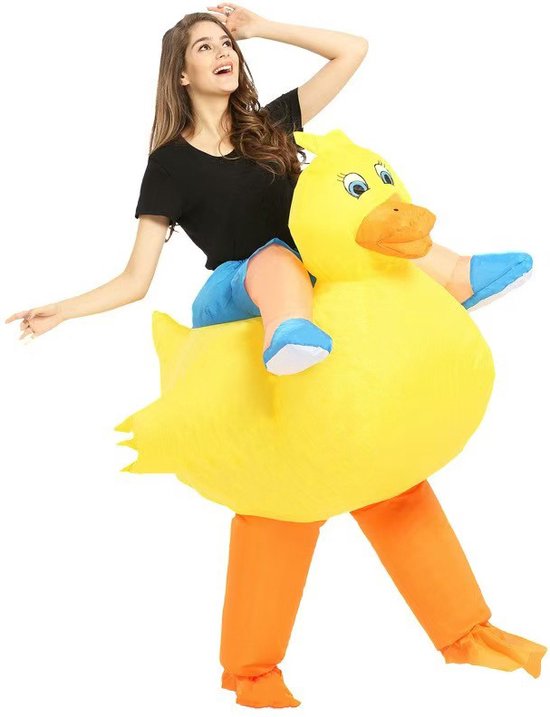 KIMU® Opblaas Kostuum Rijdend op Badeend - Opblaasbaar Pak - Badeendpak Mascotte Opblaaspak - Opblaasbare Badeendje Duck Eend Dames Heren Halloween