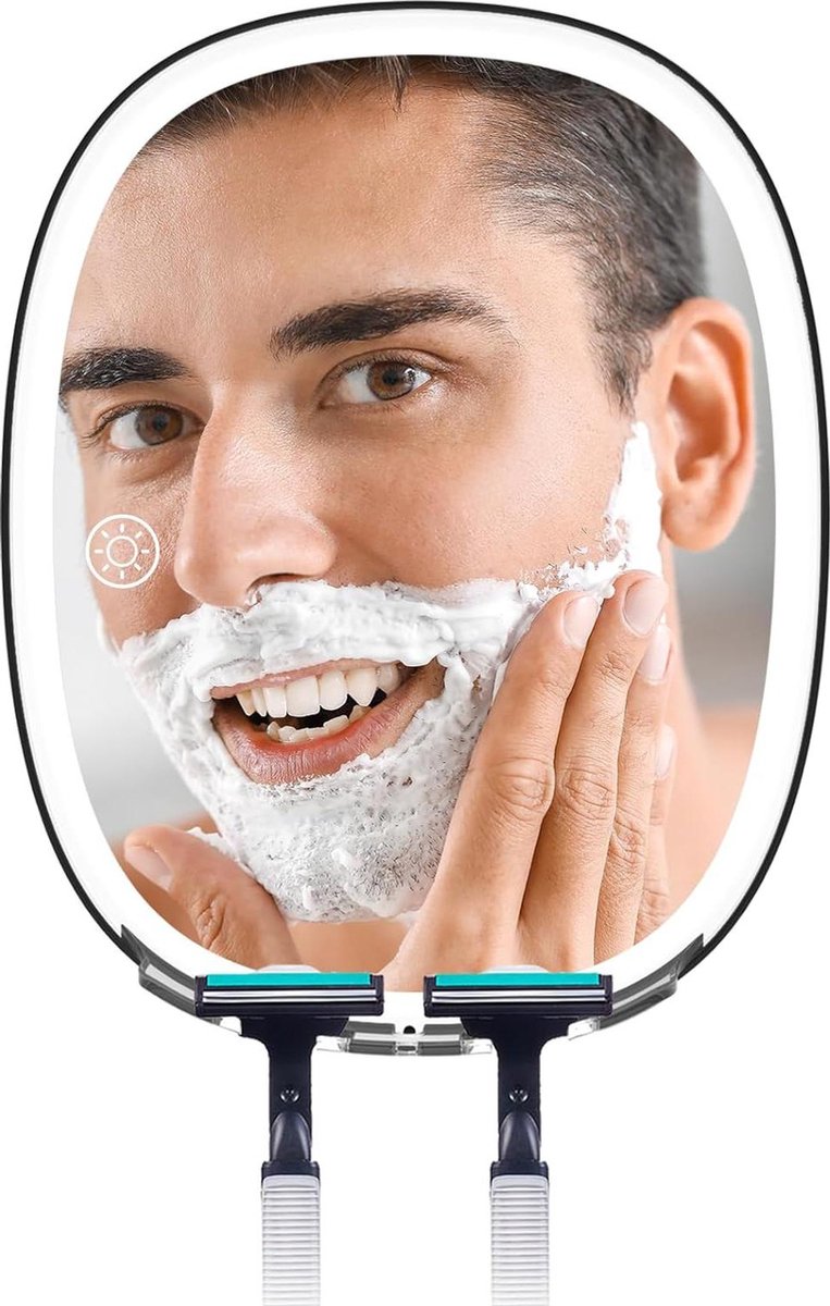 Goedkoopste Anti-condens scheerspiegel met 3 lichtkleuren en scheermeshouder scheerspiegel wandmodel